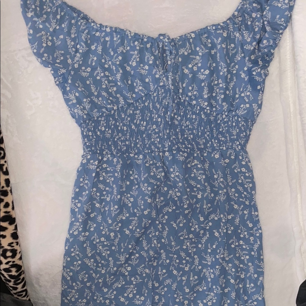 Floral Blue Off-Shoulder Dress